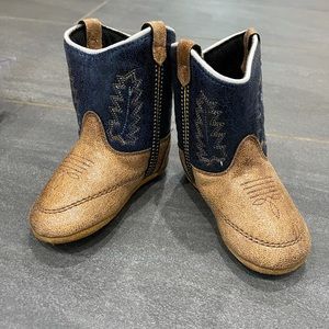 NWT Lil Boot Barn navy + tan baby cowboy boots size 4 (9-12 months)